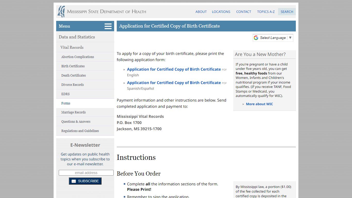 Application for Certified Copy of Birth Certificate